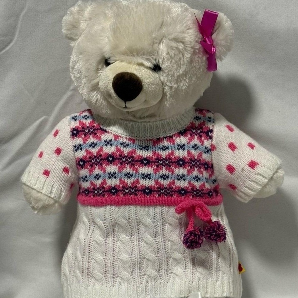 Build-A-Bear 15" White Teddy Bear w/ Fair Isle Sweater & Pink Pants